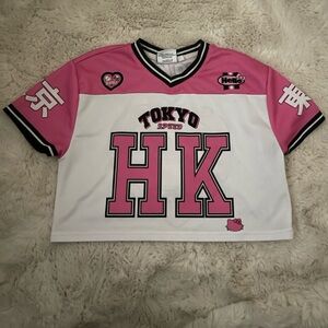 Hello Kitty Girls Pink and White Crop Jersey Sz 7/8